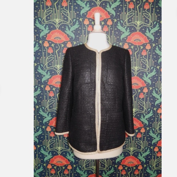 J. Crew Black Lacquered Tweed Jacket 2 Nwt - Picture 2 of 6